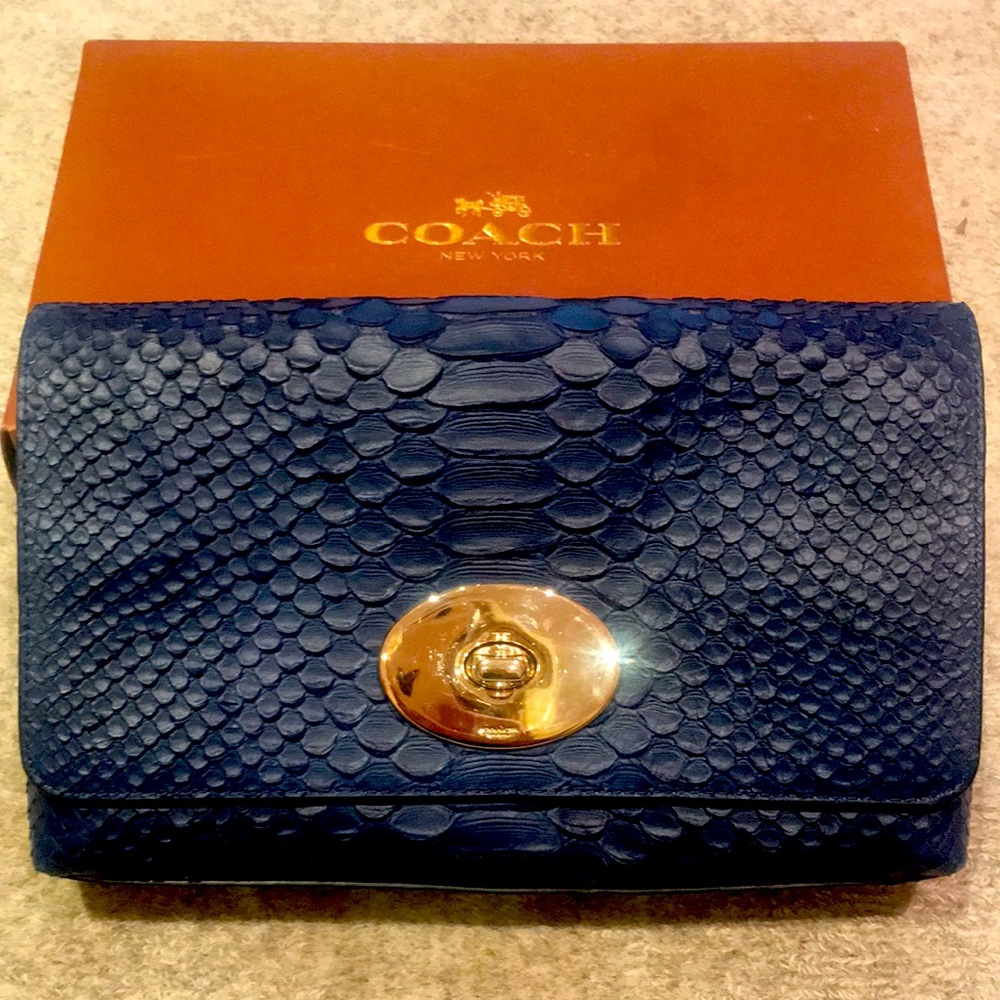 COACH Python Embossed Crossbody Bag in Navy